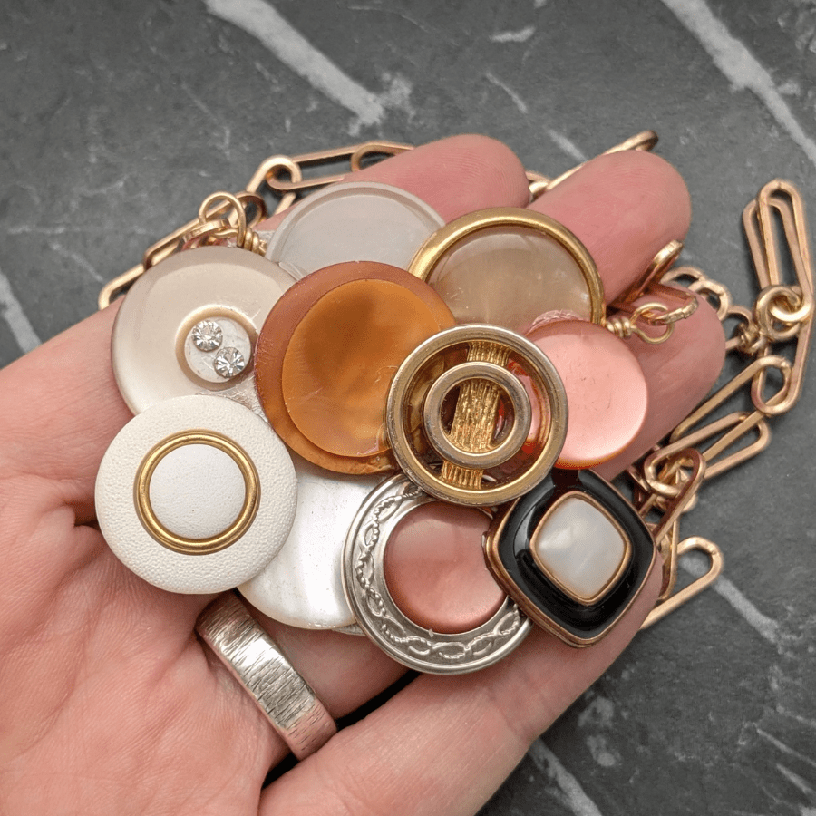 Button Cluster Necklace In Gold White and Orange - Image 7