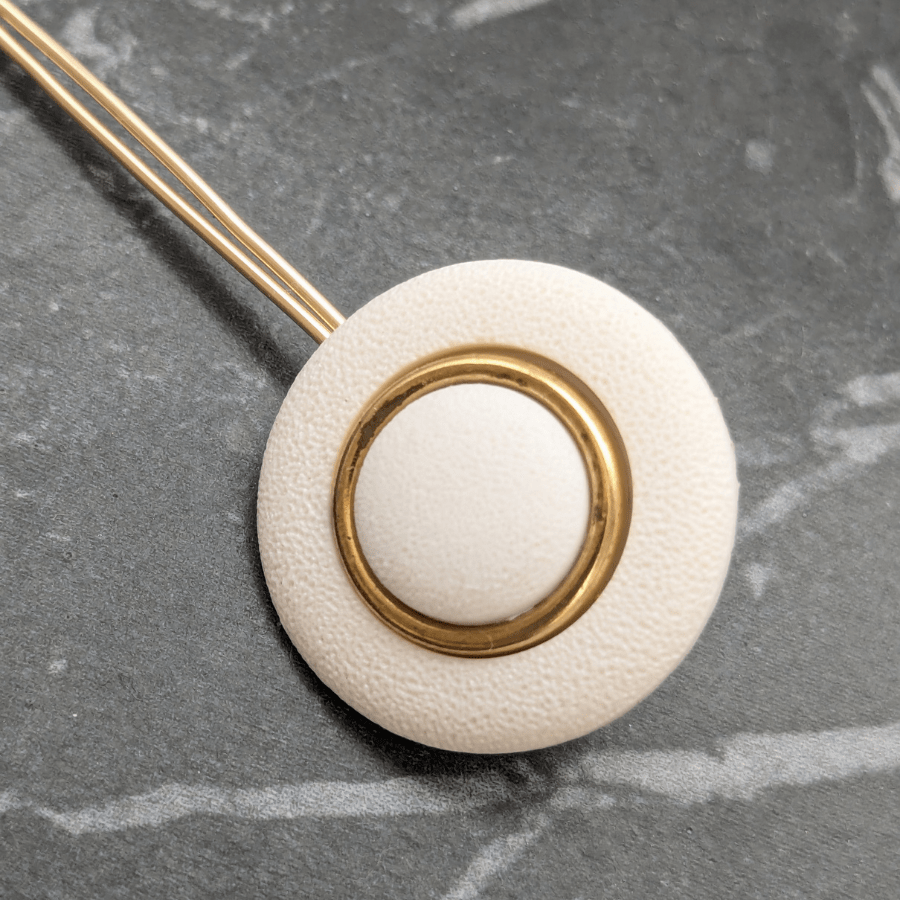 Vintage Button Drop Earrings White and Gold - Image 5