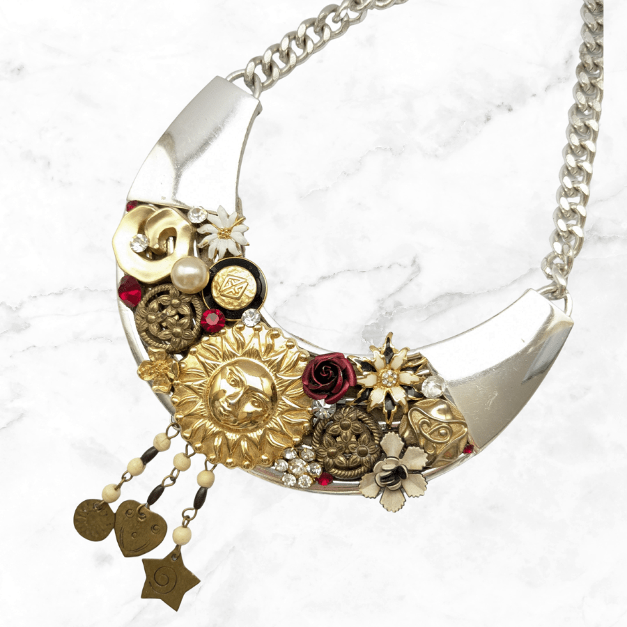 Upcycled Single Earring and Rhinestone Necklace - Image 5