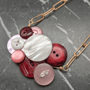 Vintage Button Cluster Necklace Reds and Pinks