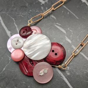 Vintage Button Cluster Necklace Reds and Pinks