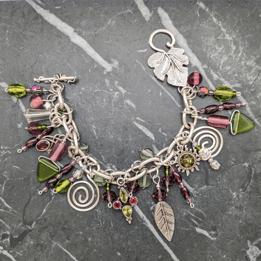 Upcycled Charm Bracelet Green and Purple - Image 7