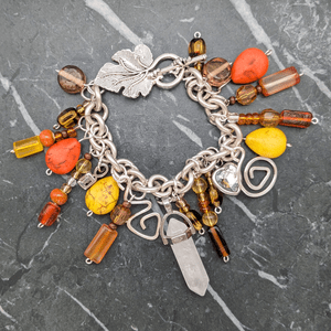 Upcycled Charm Bracelet Orange and Yellow