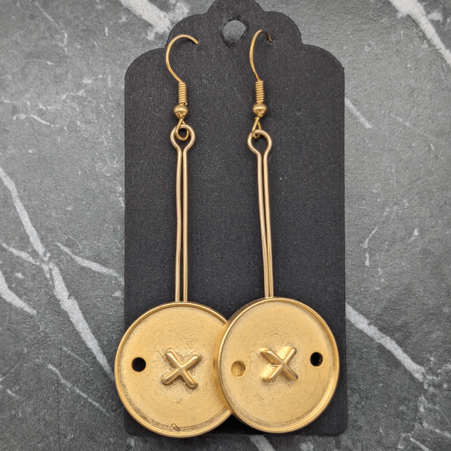 Vintage Cross Button Drop Earrings - Image 3