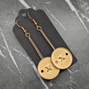 Vintage Cross Button Drop Earrings
