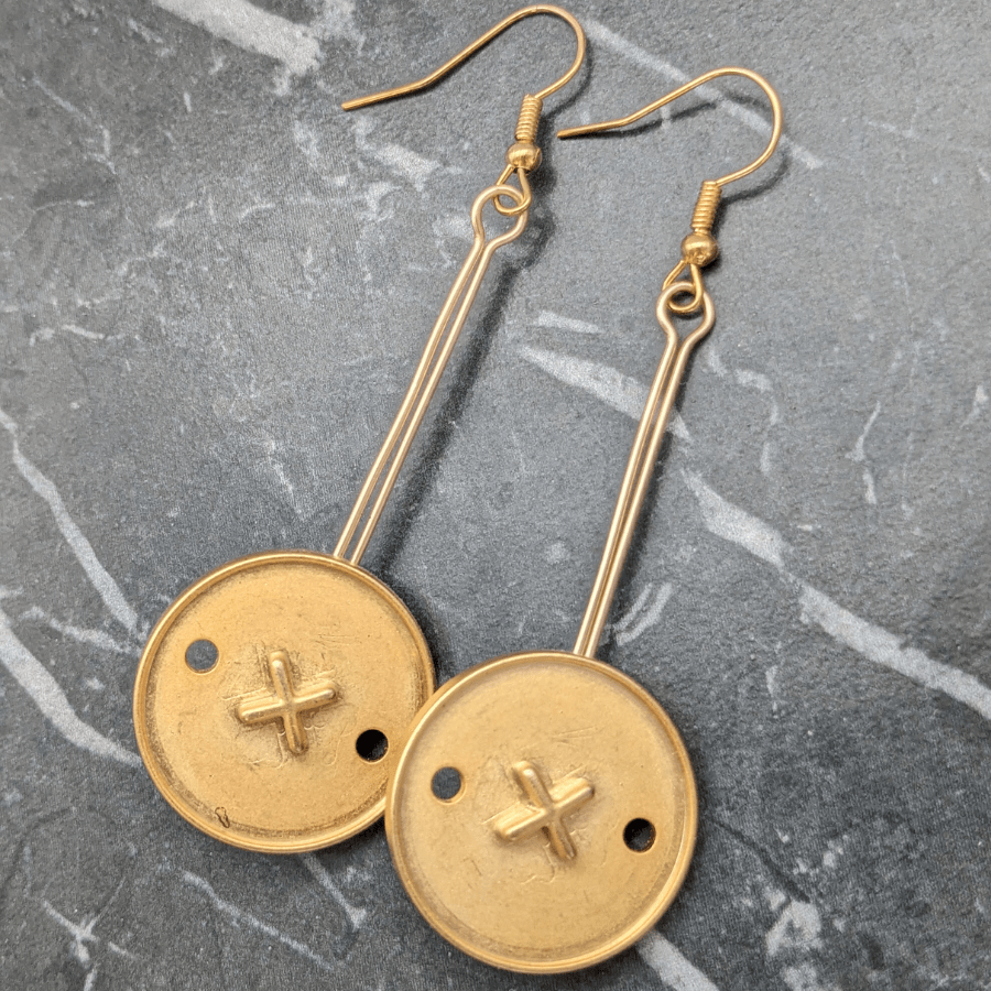 Vintage Cross Button Drop Earrings - Image 5