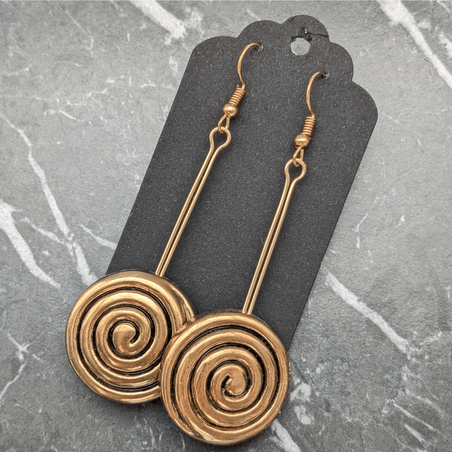 Vintage Spiral Button Drop Earrings - Image 2