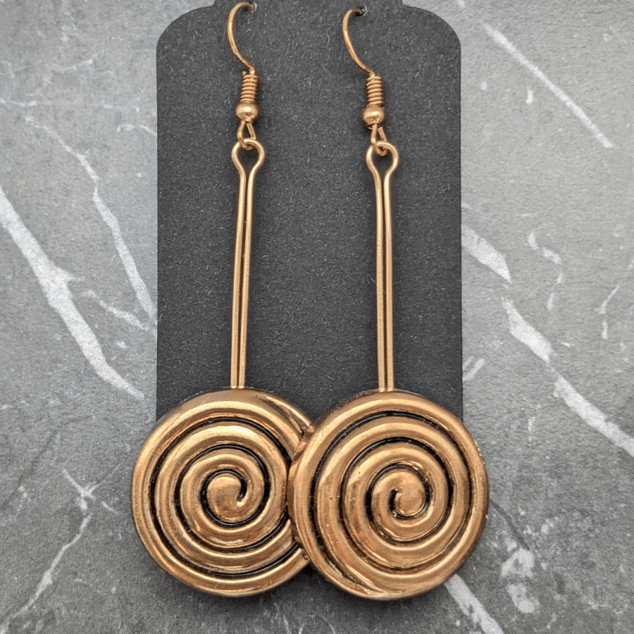 Vintage Spiral Button Drop Earrings - Image 3