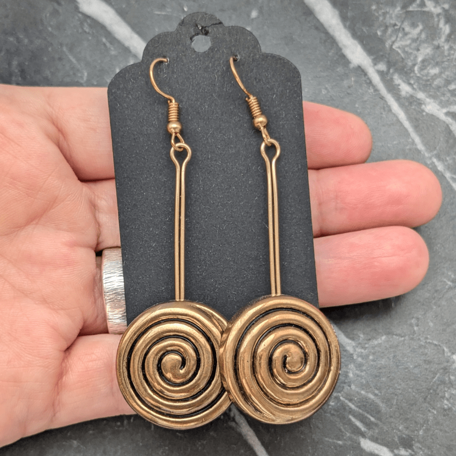 Vintage Spiral Button Drop Earrings - Image 4