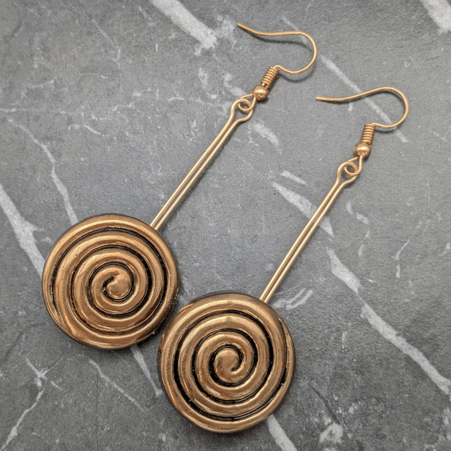 Vintage Spiral Button Drop Earrings - Image 5