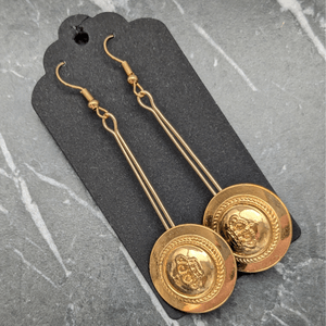 Vintage Crown Button Drop Earrings