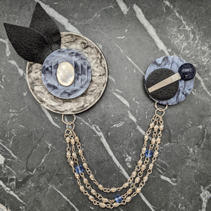 Blue and Grey Art Deco Style Double Brooch
