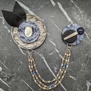 Blue and Grey Art Deco Style Double Brooch