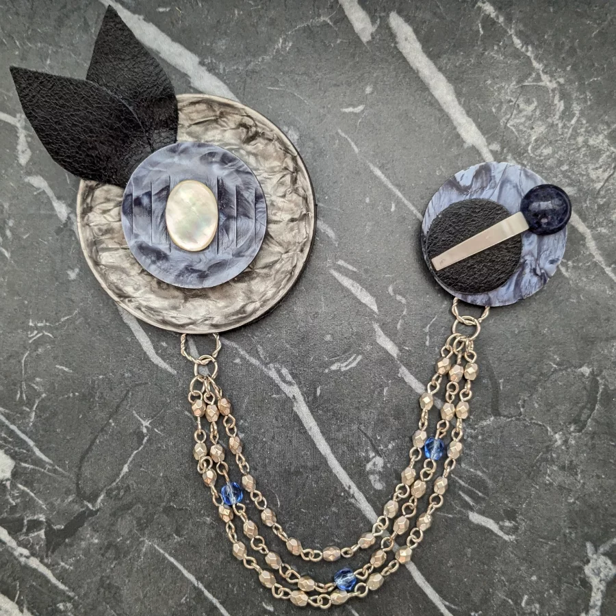 Blue and Grey Art Deco Style Double Brooch