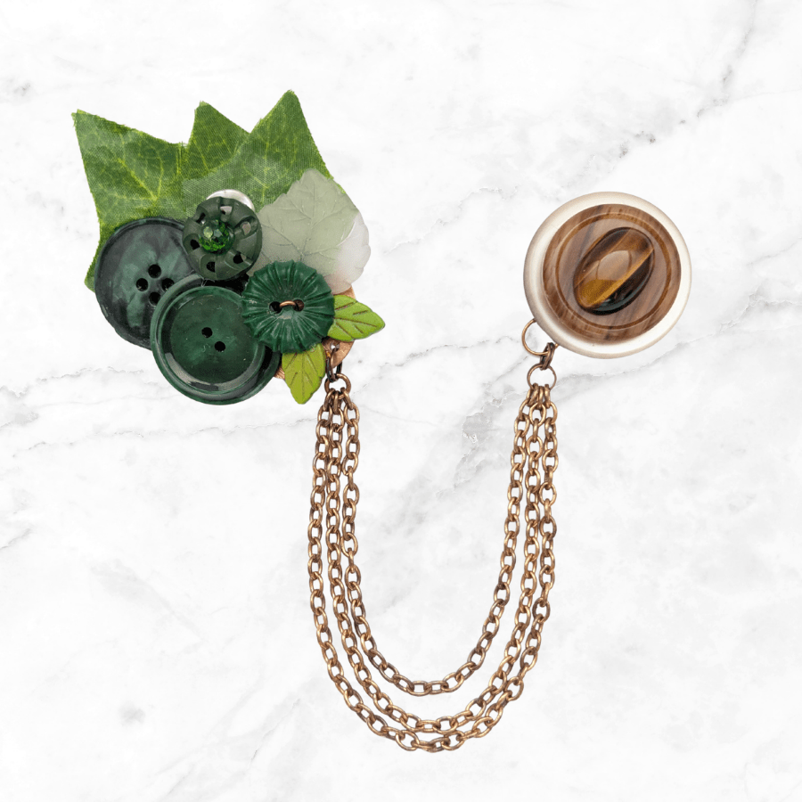 Green Leaf and Tigers Eye Double Brooch - Image 2