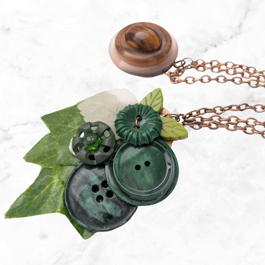 Green Leaf and Tigers Eye Double Brooch - Image 4