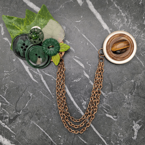 Green Leaf and Tigers Eye Double Brooch