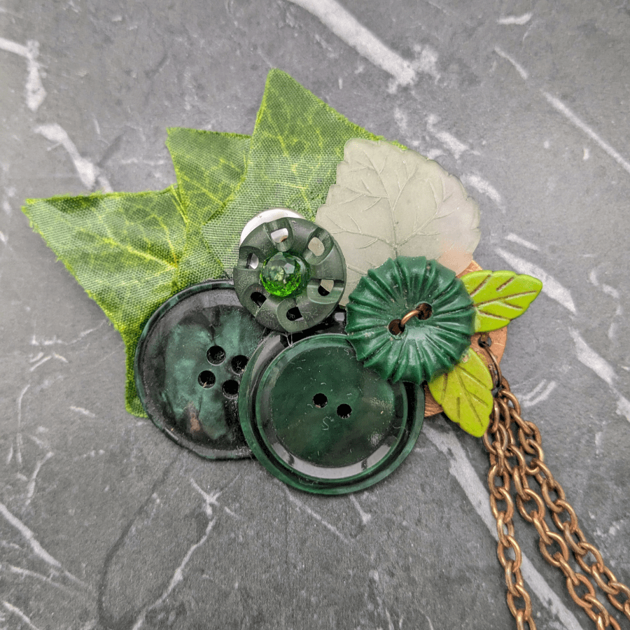 Green Leaf and Tigers Eye Double Brooch - Image 7