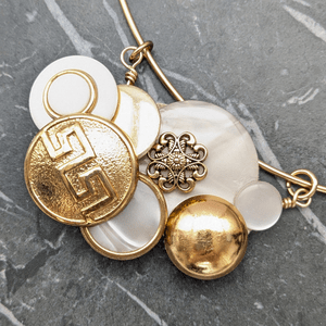 White and Gold Vintage Button Cluster Necklace