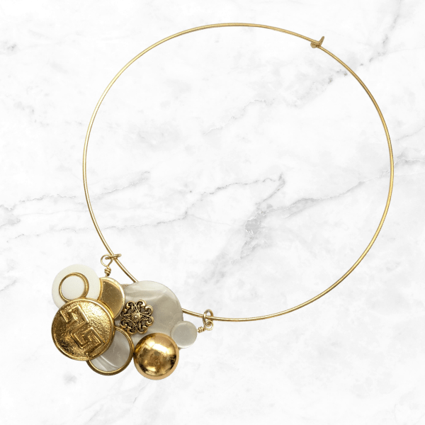 White and Gold Vintage Button Cluster Necklace - Image 7