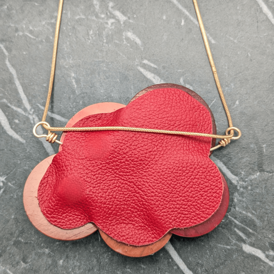 Red Vintage Button Cluster Pendant Necklace - Image 4