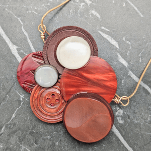 Red Vintage Button Cluster Pendant Necklace