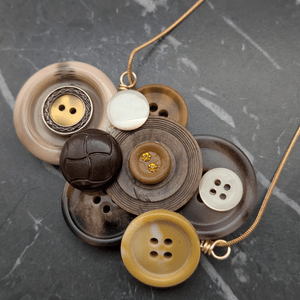 Brown Vintage Button Cluster Pendant Necklace