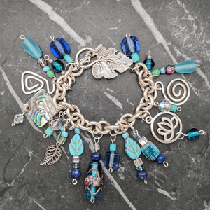 Upcycled Charm Bracelet Blue and Silver