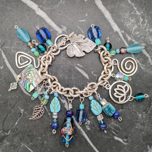 Upcycled Charm Bracelet Blue and Silver