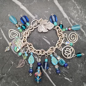 Upcycled Charm Bracelet Blue and Silver