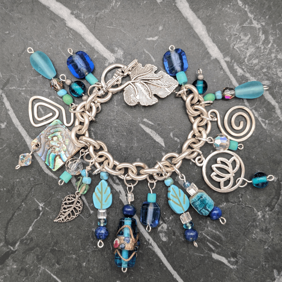 Upcycled Charm Bracelet Blue and Silver