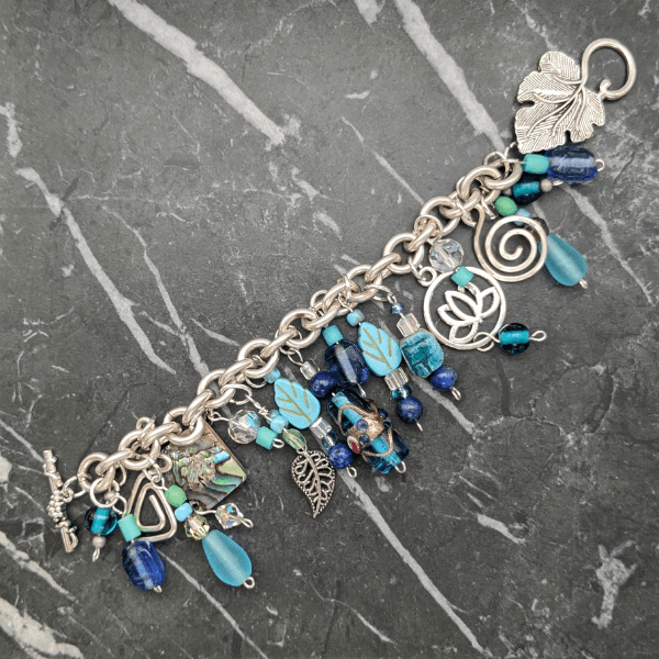 Upcycled Charm Bracelet Blue and Silver - Image 6
