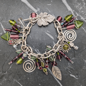 Upcycled Charm Bracelet Green and Purple