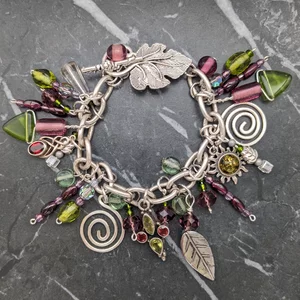 Upcycled Charm Bracelet Green and Purple