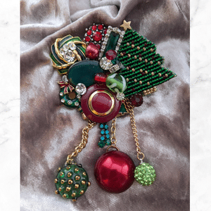 Christmas Themed Red and Green Statement Brooch