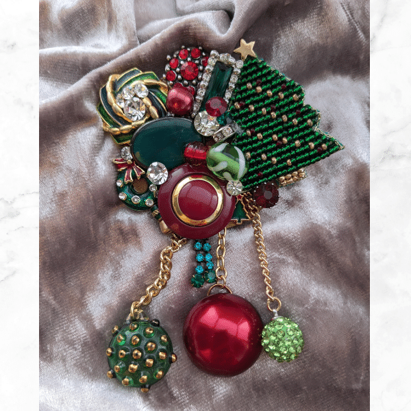 Christmas Themed Red and Green Statement Brooch