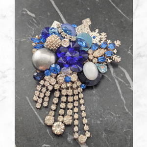 Frosty Blue and Silver Statement Brooch