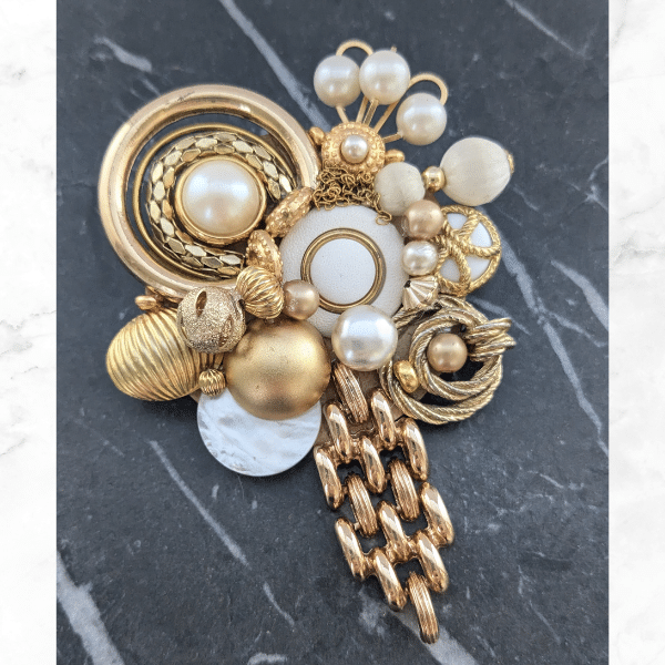Sparkling One of a Kind Gold Tone Statement Brooch